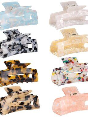 Hair Claw Clips 8 Pack Tortoise Barrettes Rectangle Shape Clips 3 Inch Fashion H